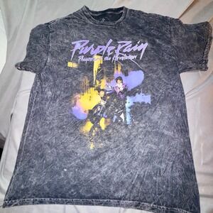 Prince Purple Rain Graphic Tee Mens Large Charcoal Mineral Wash Excellent Band T